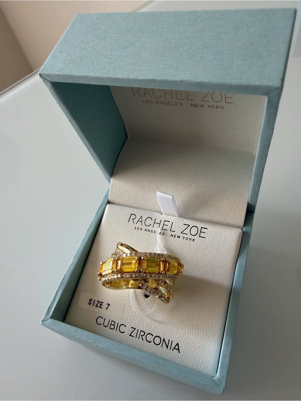 Gold Ring with Yellow cubic zirconia Baguette Stones